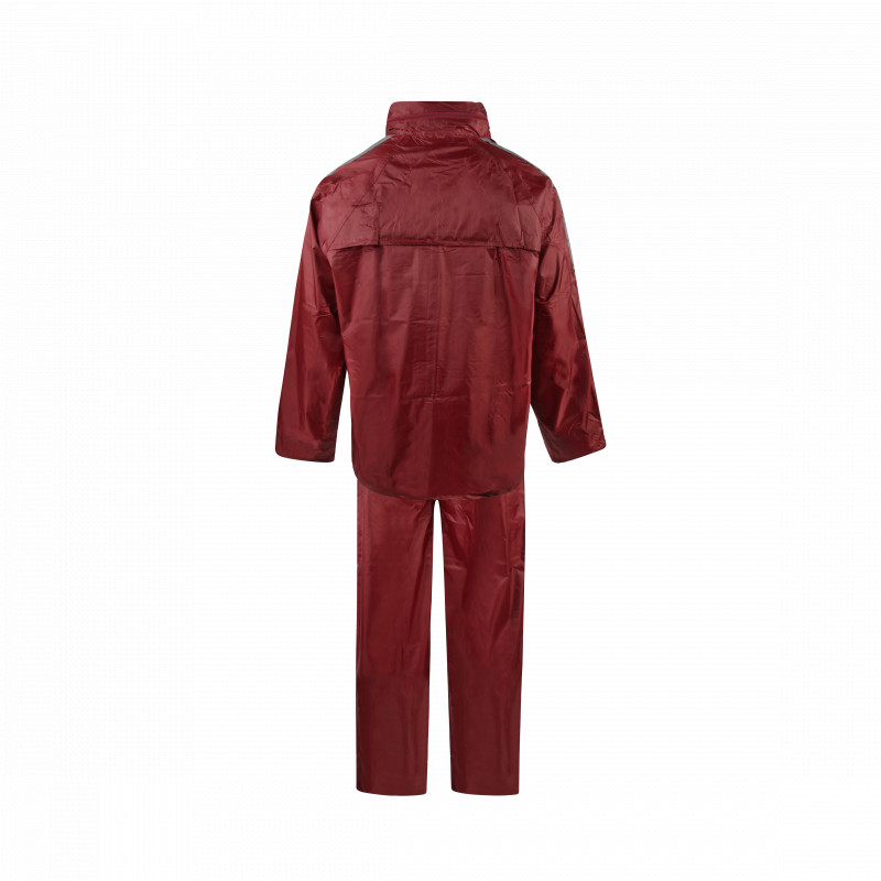 C-Line tweedelig regenpak met capuchon, Bordeaux rood met reflectie strepen, Polyerster/PVC, Volwassen maat S