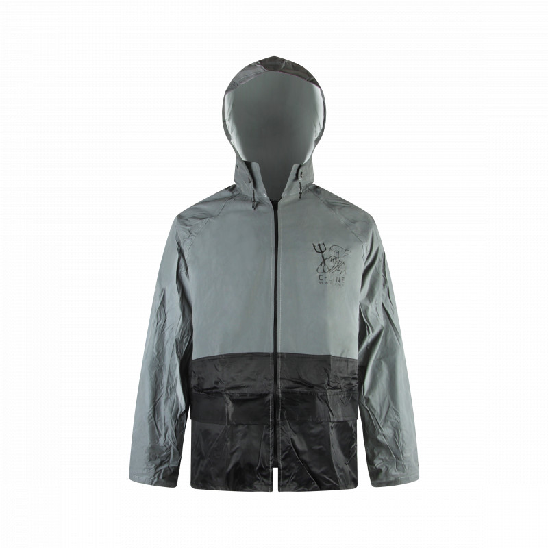 C-Line tweedelig regenpak met capuchon, Reflectie jas met zwarte broek, Polyerster/PVC, Kinder maat 122/128