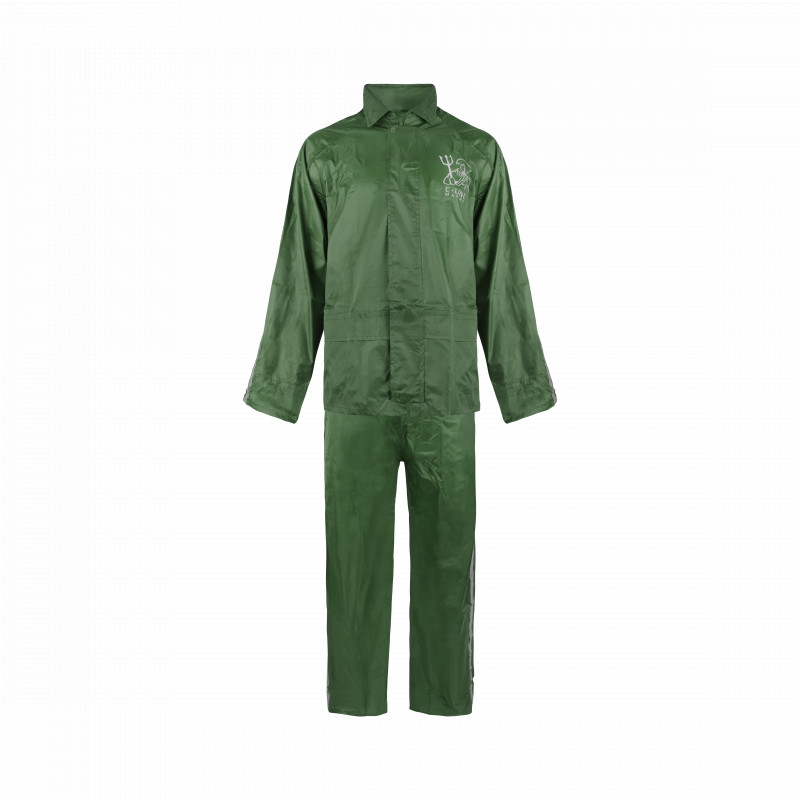 C-Line tweedelig regenpak met capuchon, Groen met reflectie strepen, Polyerster/PVC, Volwassen maat XXXL