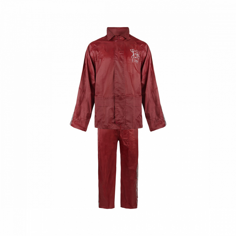 C-Line tweedelig regenpak met capuchon, Bordeaux rood met reflectie strepen, Polyerster/PVC, Kinder maat 146/152