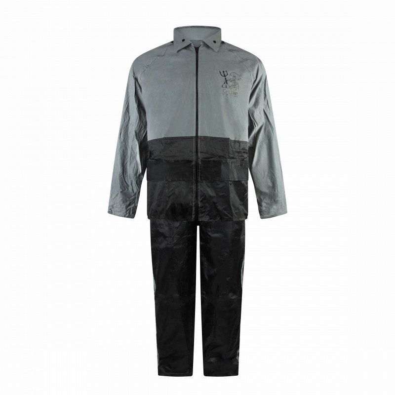 C-Line tweedelig regenpak met capuchon, Reflectie jas met zwarte broek, Polyerster/PVC, Volwassen maat XXXL