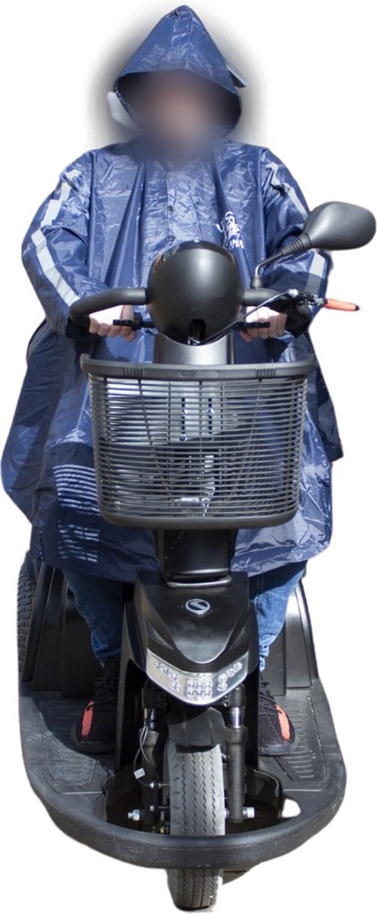 C-Line Poncho voor scootmobiel, Donker blauw met reflectie strepen, Polyerster/PVC
