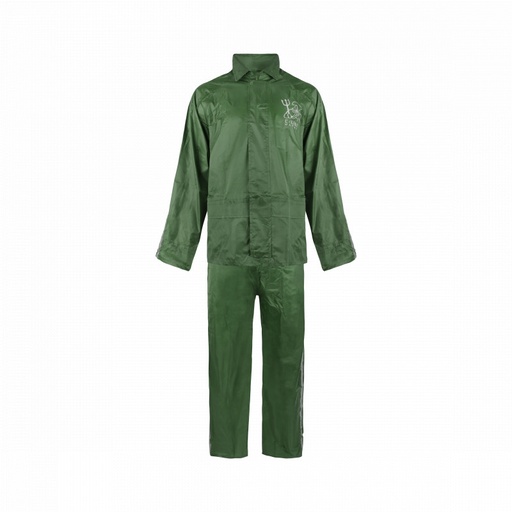 [11908] C-Line tweedelig regenpak met capuchon, Groen met reflectie strepen, Polyerster/PVC, Volwassen maat L