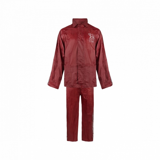 [11918] C-Line tweedelig regenpak met capuchon, Bordeaux rood met reflectie strepen, Polyerster/PVC, Volwassen maat L