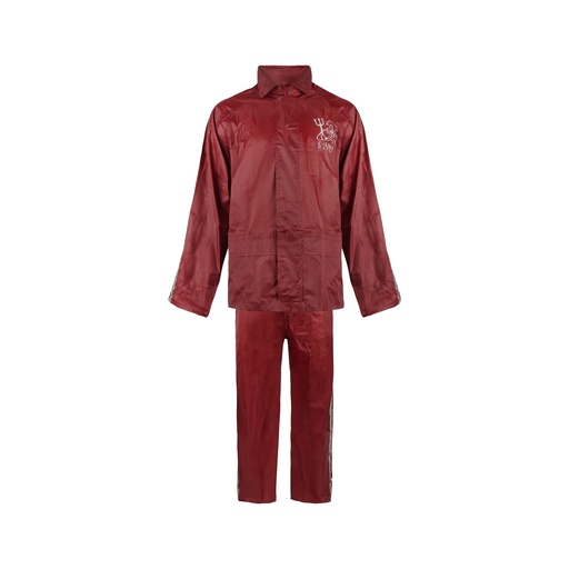 [11922] C-Line tweedelig regenpak met capuchon, Bordeaux rood met reflectie strepen, Polyerster/PVC, Kinder maat 110/116