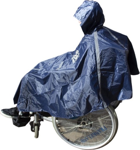 [12485] C-Line Poncho voor rolstoel, Donker blauw met reflectie strepen, Polyerster/PVC